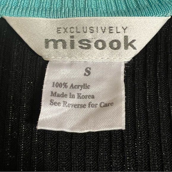 Exclusively Misook Black Green/Blue Trim Long Sleeve Cardigan Sz S - Picture 3 of 12